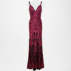 Angela & Alison Dress Womens 6 Red Sequins Maxi Gown Formal Hoco Goth Vamp Witch